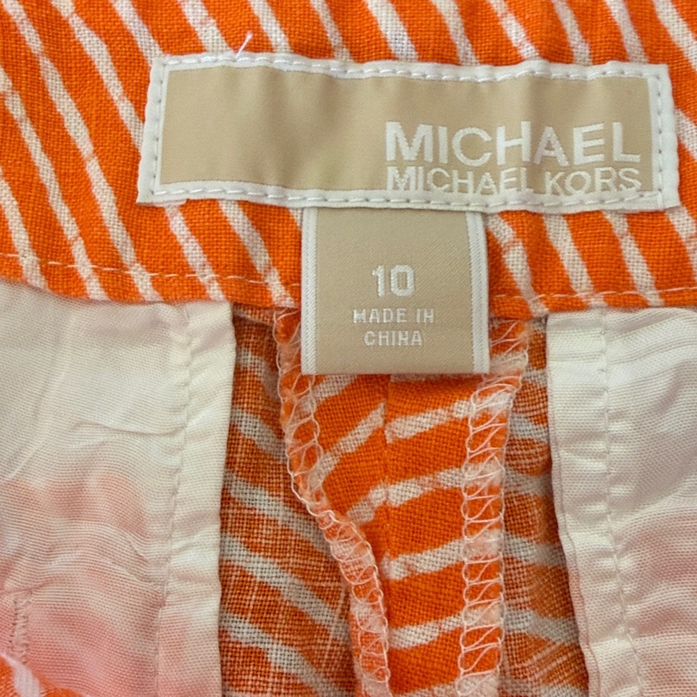 Michael Michael Kors Orange /White Print Linen Shorts Size 10 - Picture 2 of 12